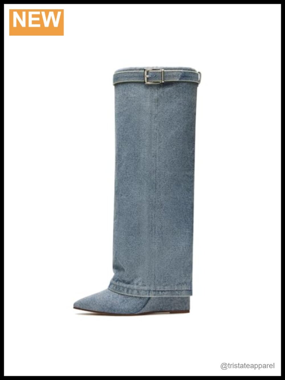 Womens Wide Calf Knee High Boots Fold Over Wedge Heel Pointed Toe Synthetic